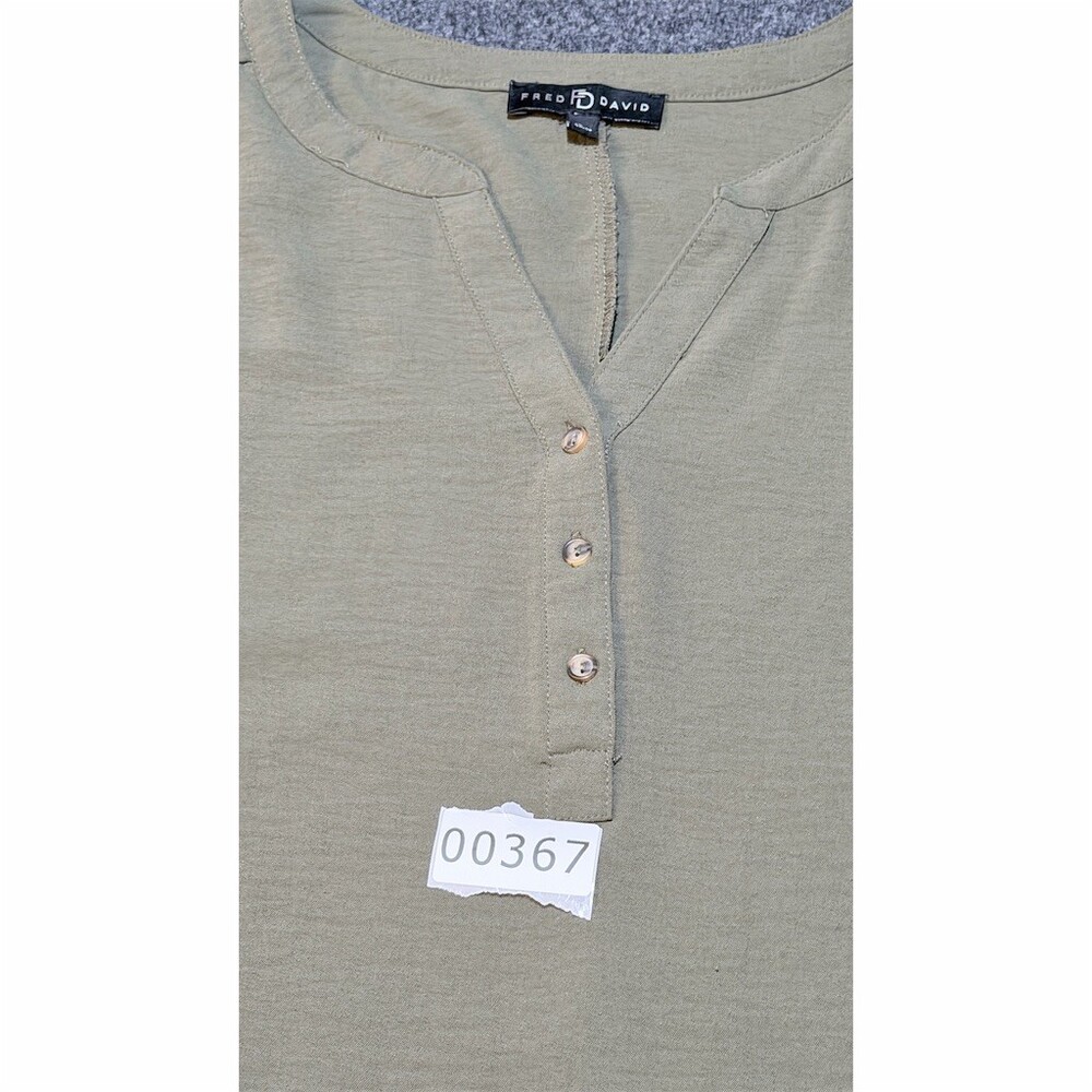 Fred David Blouse Womens Size L Olive Green blouse Split Neck 3/4 Sleeve - Picture 7 of 7